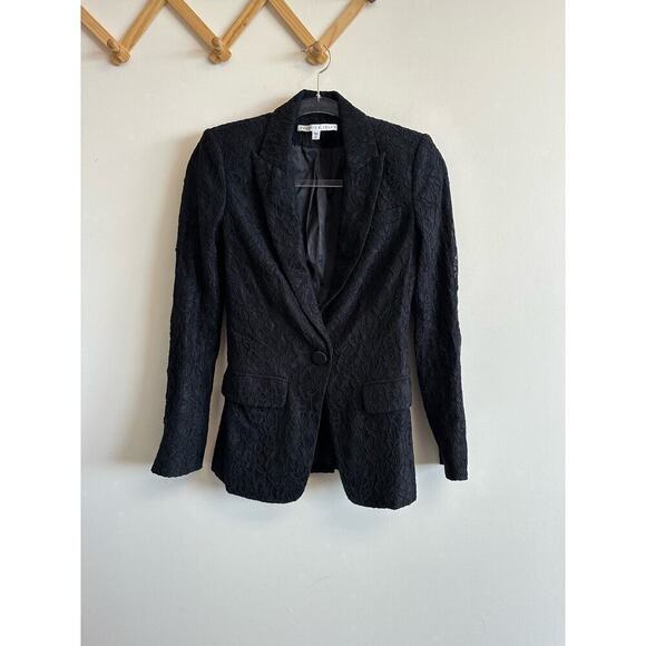 Veronica Beard Ashburn Black Lace Blazer Size 00 Longline One Button Pockets - Picture 3 of 8